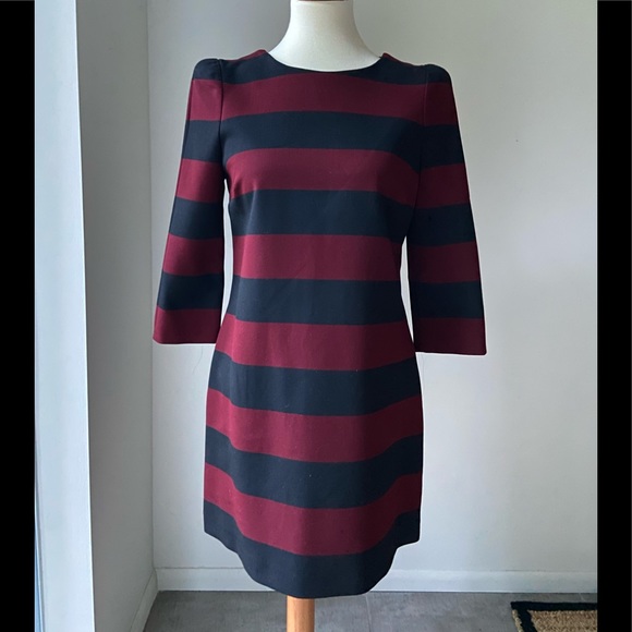 Zara Dresses & Skirts - NWT. Zara sexy & sporty black & maroon rugby strip mini dress.. M (fits 2-6 US).